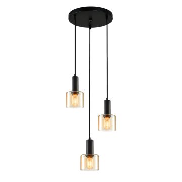 Italux SANTIA PND-65342-3A-BK+AMB Hanglamp 3x40W/E27 IP20